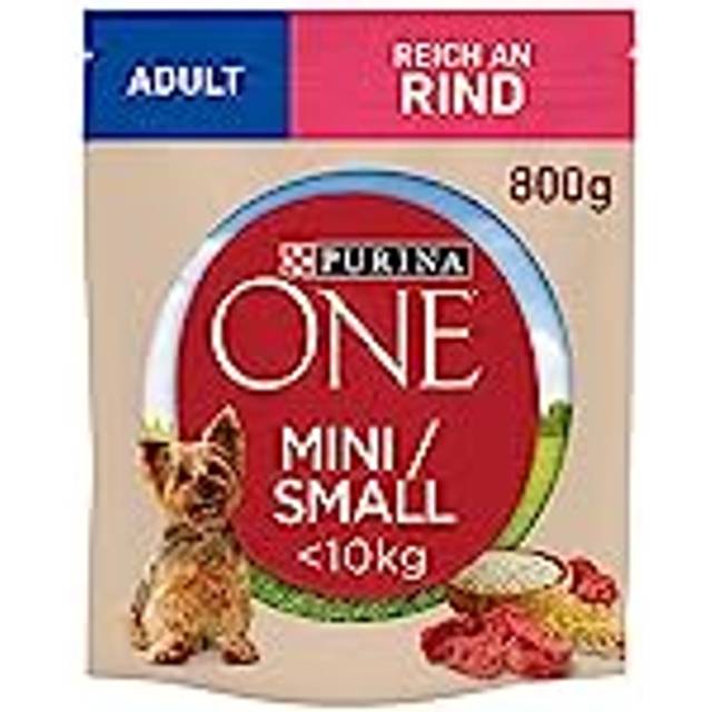 PURINA ONE Mini/Small Vuxen hundmat torr för små hundar, rik på nötkött & ris, förpackning med 8 (8 x 800 g)