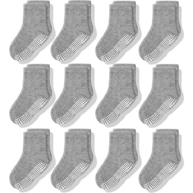 cozyWay Non Slip Toddler Socks 12 Pairs with grip for Boys girls Baby Infants Kids Anti Skid cotton crew Socks 3-5 Years