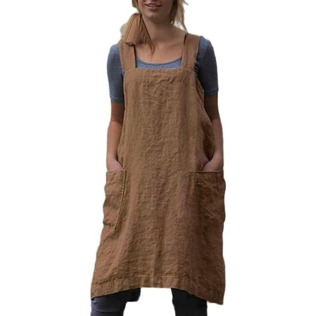 Cotton Linen Apron for women Cross Back Apron Pinafore Dress for Baking Cooking Gardening Work