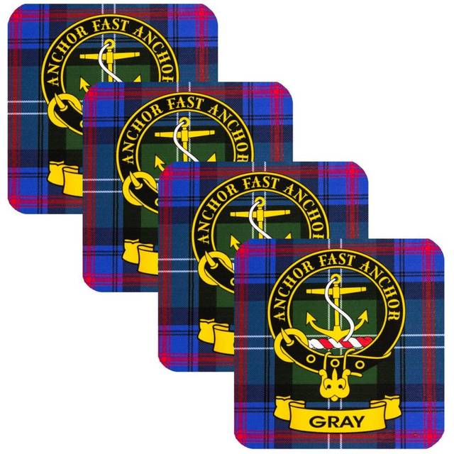 Square Coasters Gray Scottish Clan Crest x4 Cork Backed From Scotland