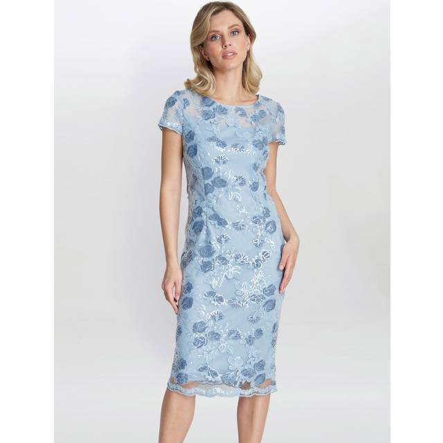 Gina Bacconi Womens Millie Midi Embroidered Dress - Sky Blue - Size 16 UK