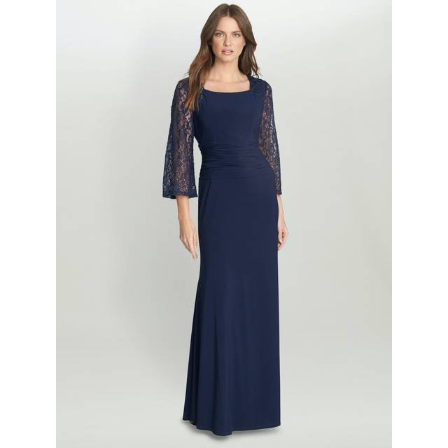 Gina Bacconi Womens Atalanta Sequin Lace Sleeved Maxi Dress - Navy - Size 12 UK