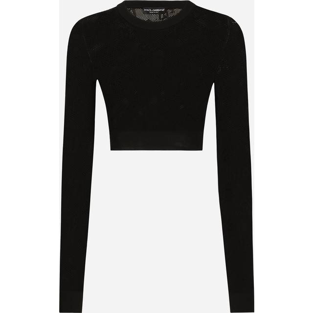 Dolce & Gabbana, Stickade tröjor & koftor, Dam, XS, Polyester, Räfflad crew-neck tröja i viskosblandning - black (XS)