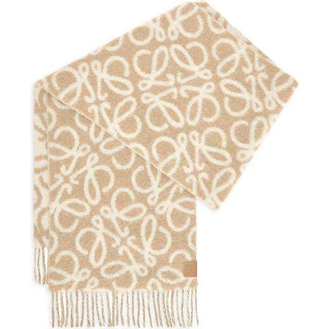Loewe Womens Beige/white Anagram-patch Wool and Alpaca-blend Scarf 1 Size - BEIGE/WHITE
