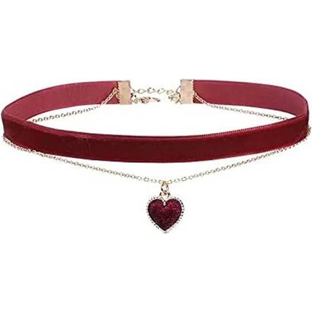 MOMOCAT Heart Necklace Adjustable Red Choker Classic Collar Necklaces for Women and Girls Velvet Chocker Necklace