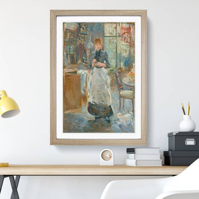 In the Dining Room by Berthe Morisot - Picture Frame Painting - Oak (36cm H x 27cm W x 2cm D)