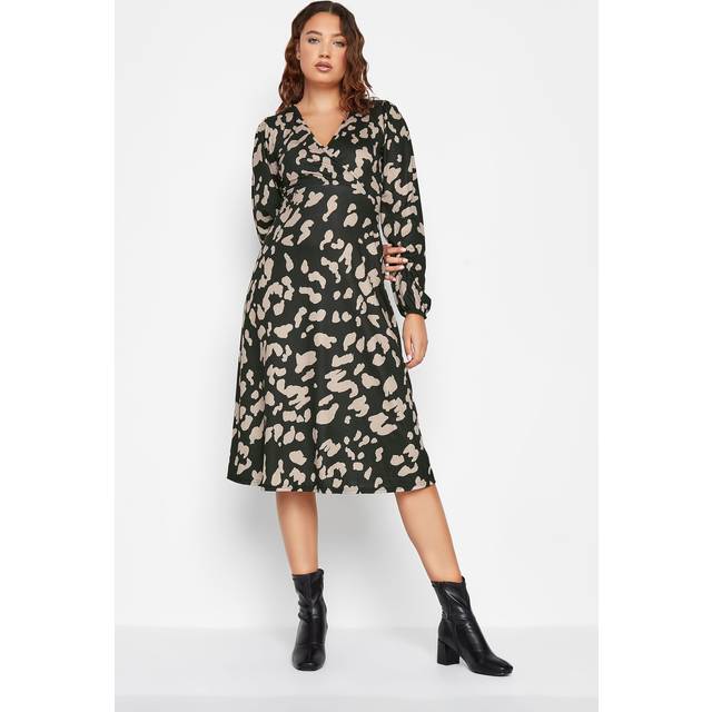 Lts Tall Black & Natural Marking Print Midi Dress 18 Lts | Tall Women's Casual Dresses