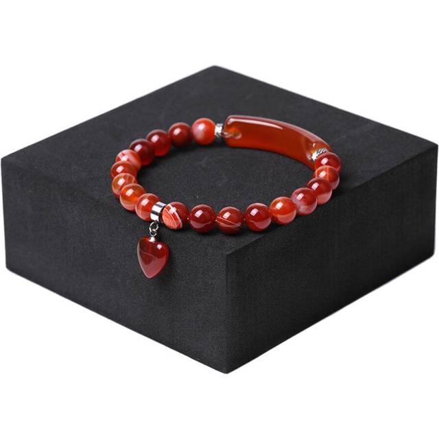 Natural stone tiger's eye stone heart pendant bracelet agate powder crystal long hand brand love bracelet. - Red