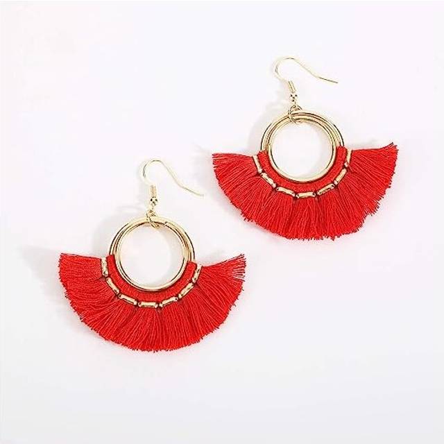 Tassel Hoop Earrings Fringe Drop Gold Tone Circle Tiered Earrings for Women Girls