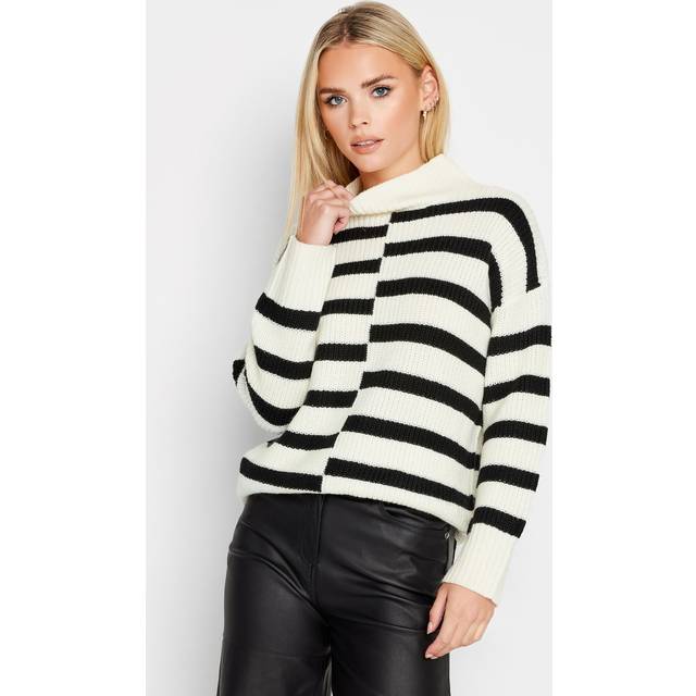 Pixiegirl Petite White & Black Contrast Stripe Turtle Neck Jumper 6-8 Pixiegirl | Petite Women's Jumpers