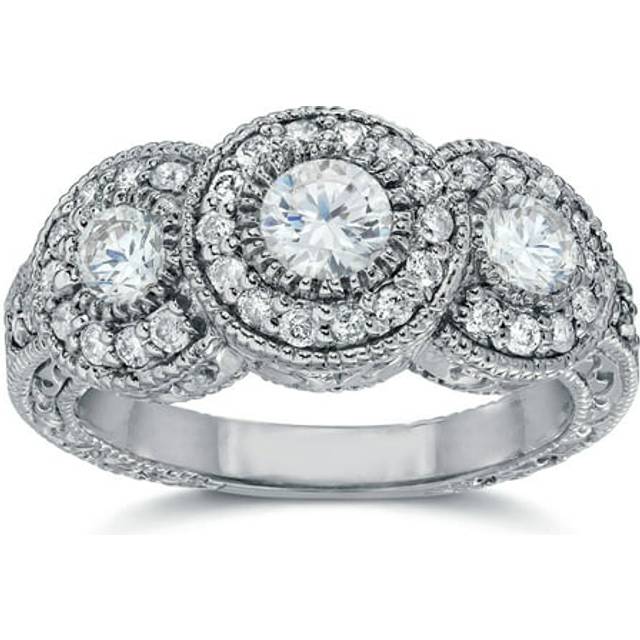 1/2ct Vintage Three Stone Diamond Engagement Ring 14k White Gold