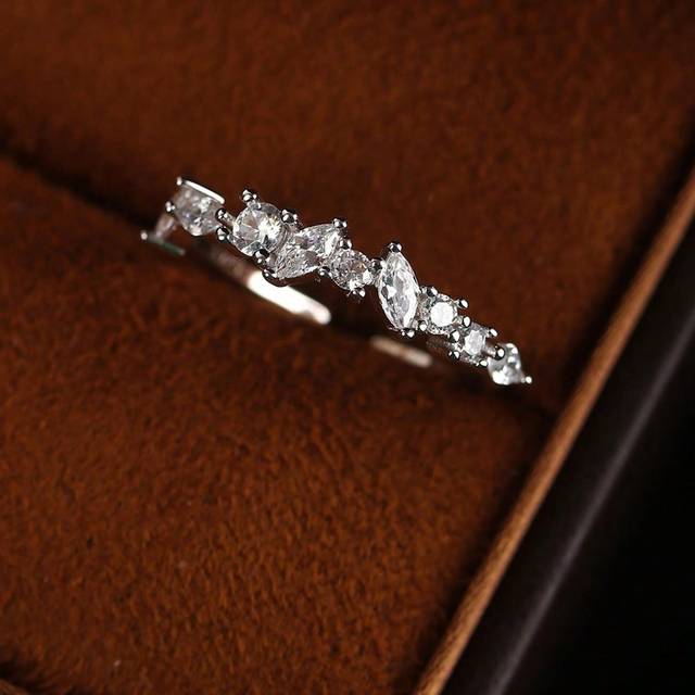 SHEIN S925 Sterling Silver Rhinestone Studded Ring, French Retro Style Adjustable Band With Chic Vintage Design For Women Wedding Engagement Bridal Jewelry
