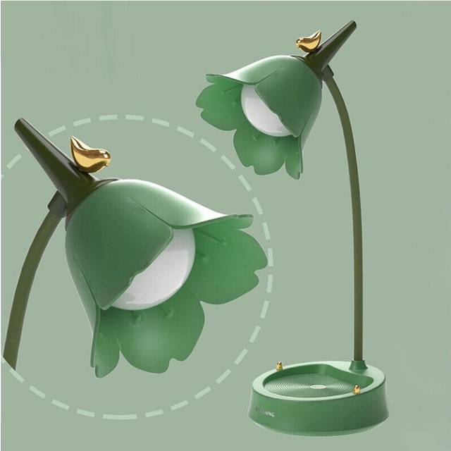 (Green) Flower LED Desk Lamp Dimmable Student Bedroom Room Lighting Touch Reading Lamp Eye Protection Multi-function Lamp Table Light