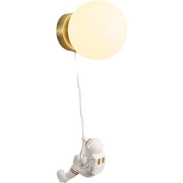 (Milky white lampshade) Moon Wall Lamp Modern Simple Creative Astronaut Cartoon Wall Lights 3-Level Dimming Suitable For Children's Room