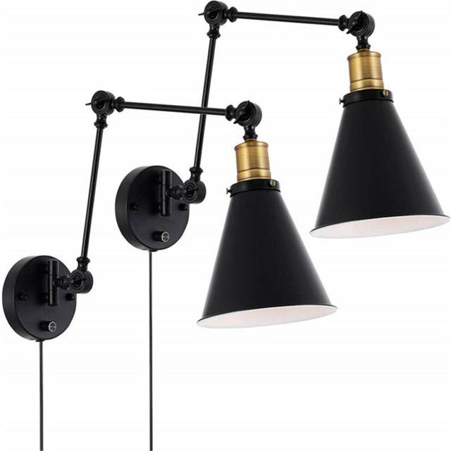 (2pcs) 1/2Pcs Swing Arm Wall Lamp 110V Industrial Plug-In LED Light Corded Wall Black Finish Without Bulbs