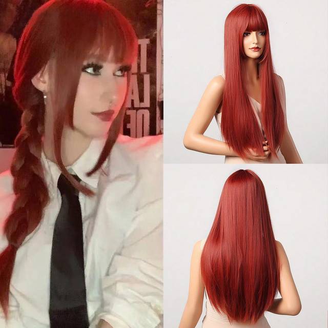Cosplay Peruker Orange Röd Ombre Lång Rak Peruker För kvinnor Syntetiska peruker Med Lugg Värmeresistent Fibre