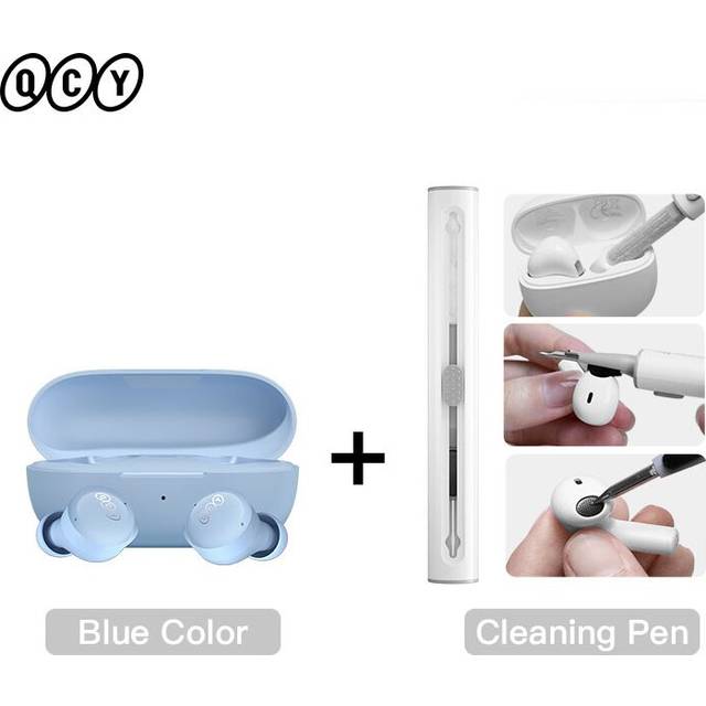 (a-Blue with Pen) QCY T17 Earphone Bluetooth True Wireless Earbuds BT5.1 HIFI Headphone Touch Control Low Latency Mode ENC Earbud Long Standby 26H