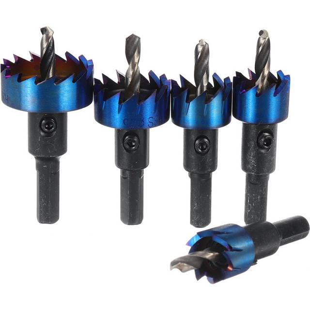 Drillpro 5Pcs 16-30mm HSS Blue Nano Coating Tooth Hole Saw Cutter Drill Bit Set for Metal Sheet