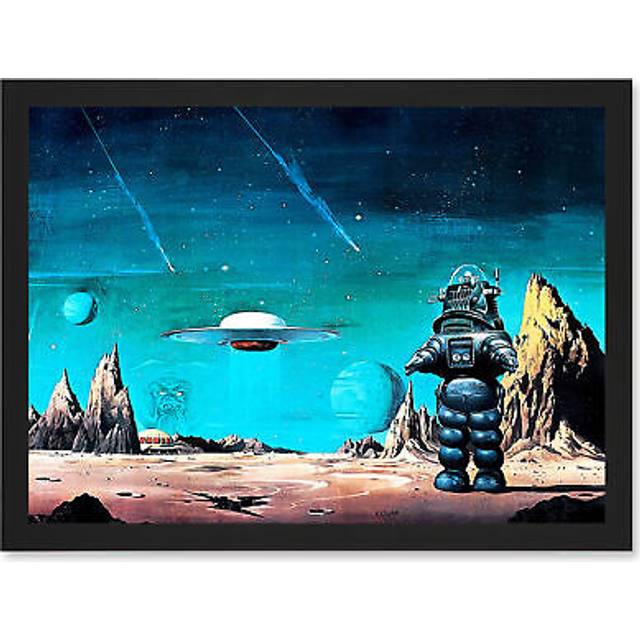 Forbidden Planet Space Stars Sci Fi USA A4 Artwork Framed Wall Art Print - Black - One Size