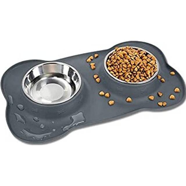 YOKA Dog Bowls Non Slip Stainless Steel Double Bowl with Non-Spill Silicone Mats Tray for Cats Dogs Puppies Food Water Feeding (M 14oz /400ml Eac