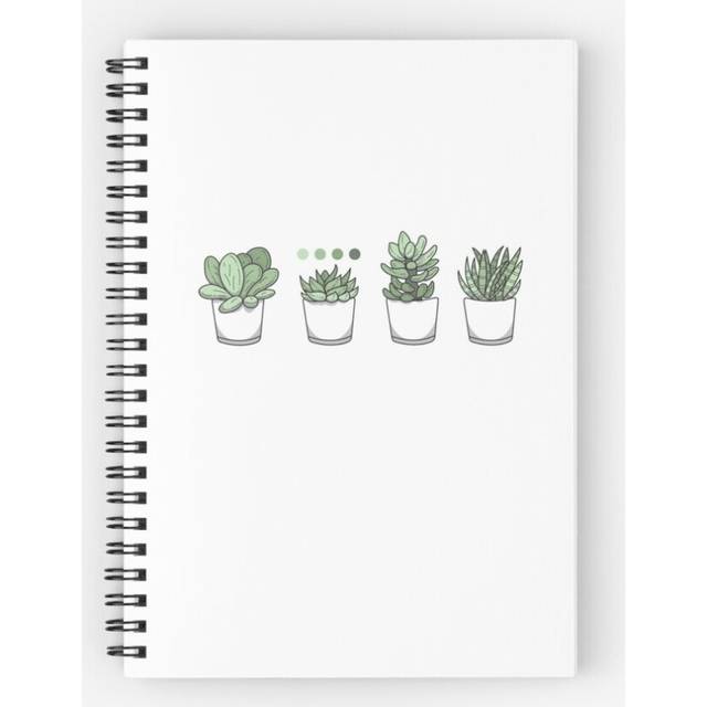 Spiral Notebook Tiny Potted Succulents and Gradient A5 120 Pages