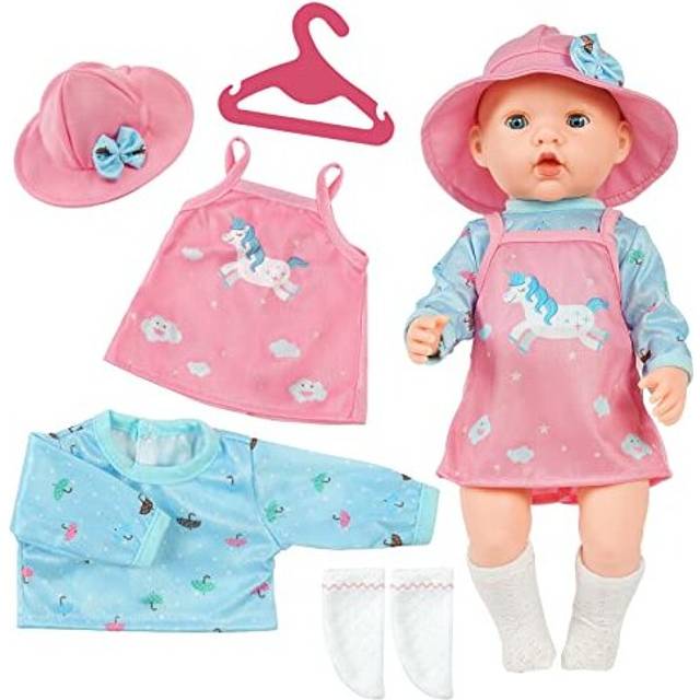 Baby Doll Clothes for 1418 Inch Doll 3545 cm Baby Doll New Doll Clothes Outfits Sweet Outfits Long Sleeve Strap Dress with Coat hanger New Born Baby
