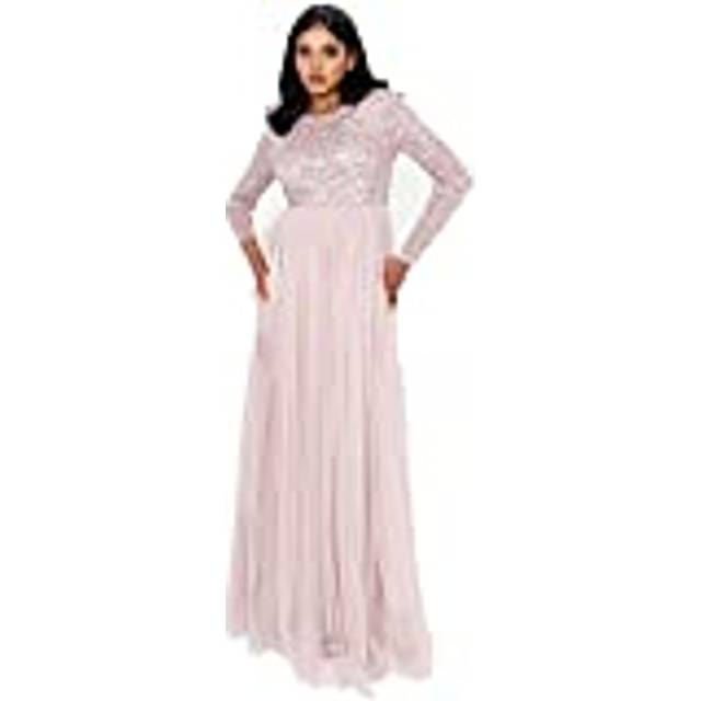 Embellished Long Sleeve Maxi Dress - Light Pink - 8