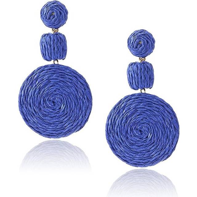 Boho Raffia Ball Earrings for Women, Statement Raffia Round Drop Earrings - Summer Beach Vacation Jewelry