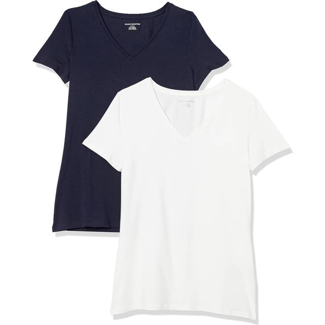 Amazon Essentials Women's Classic-Fit Short-Sleeve V-Neck T-Shirt  Pack of 2  Navy/White  XX-Large