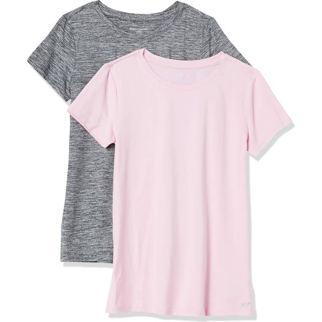 Amazon Essentials Women's Tech Stretch Short-Sleeve Crewneck T-Shirt Available in Plus Size  Pack of 2  Black/Light Pink  Space Dye  Medium