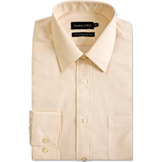 Cream Long Sleeve Cotton Rich Non-Iron Shirt - Beige - 19 in