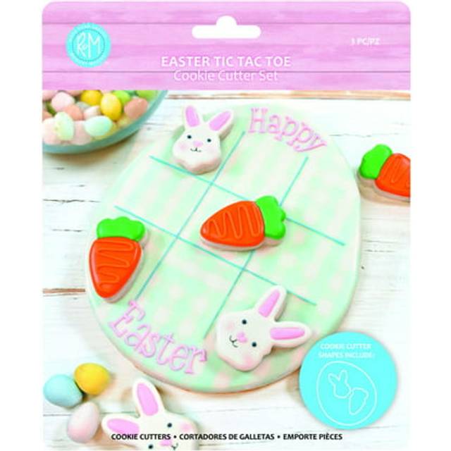 R  M International 5164 Easter Tic Tac Toe Egg  Bunny Rabbit  and Carrot Piece Cookie Cutters 3Piece Set Silver