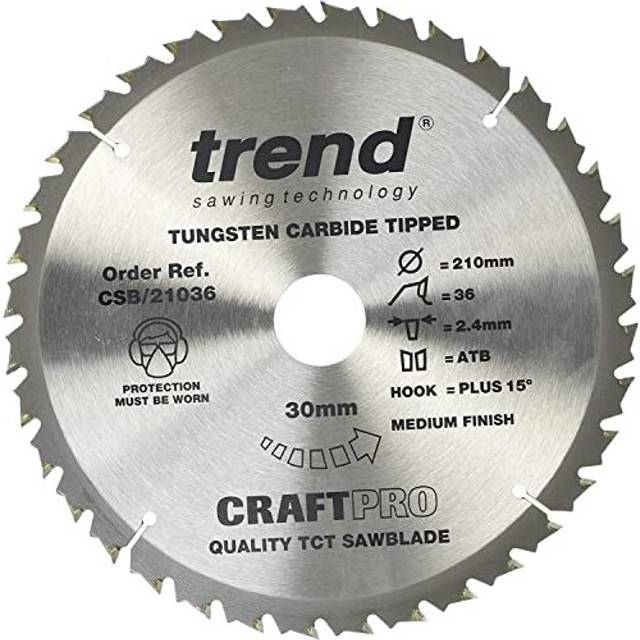 CraftPro General Purpose TCT Circular Saw Blade, 210mm x 36 Teeth x 30mm Bore, Tungsten Carbide Tipped, CSB/21036