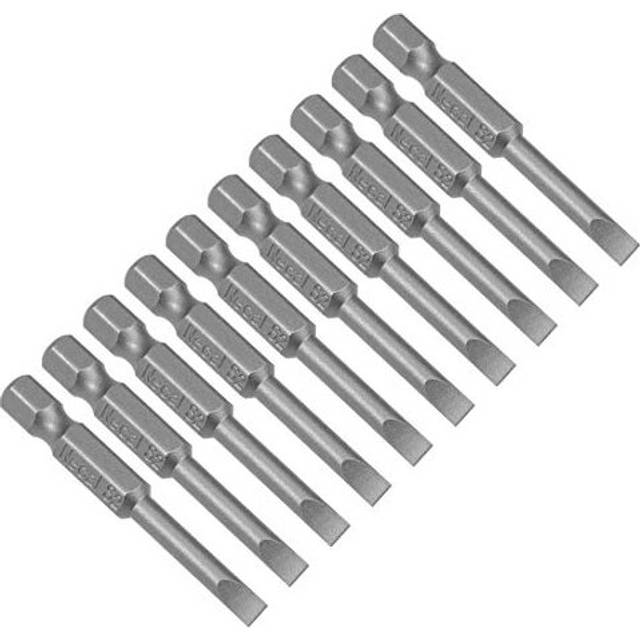 10 Pcs 4mm Slotted Tip Magnetic Flat Head Screwdriver Bits, 1/4 Inch Hex Shank 2-inch Length S2 Power Tool (Sandblasting)