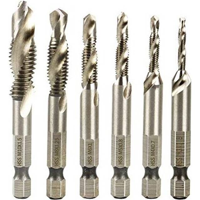 "- Hand Tap Hex Shank HSS Screw Spiral Point Thread Metric Plug Drill Bits M3 M4 M5 M6 M8 M10 6pcs/Set Hand Tools, 1/4"" Hex Shank HSS Metric Right Hand"