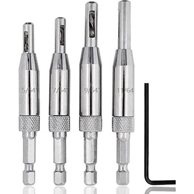 4 Pieces Hinge Drill Bit Set, HSS Door Self Centering Drill Bits Hex Shank Window Cabinet Hinge Hardware Hole Opening Drill Bit Woodworking Pilot Hole