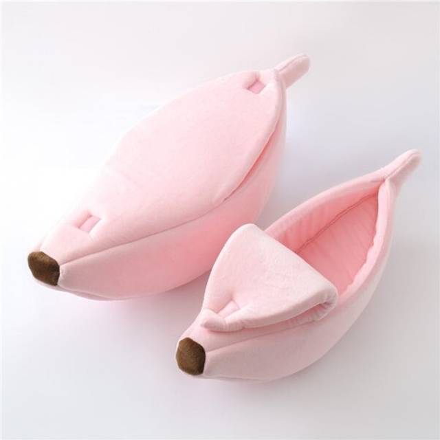 (Pink, M For 3-5.5 Ibs) Funny Banana Cat Bed House Cute Cozy Cat Mat Beds Warm Durable Portable Pet Basket