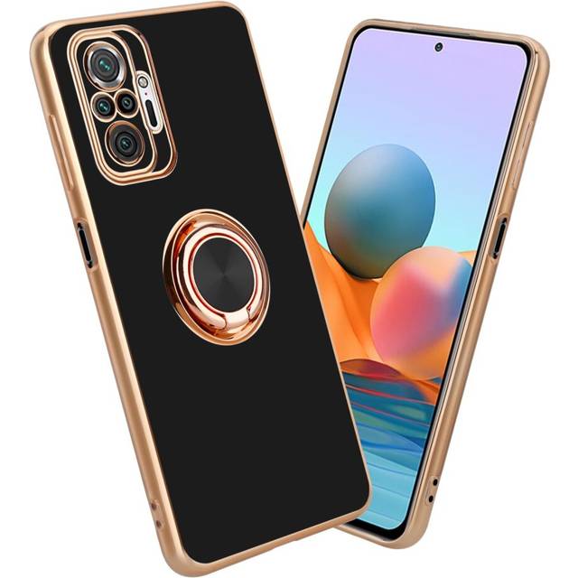 (Glossy Black - Gold) Cadorabo Case for Xiaomi RedMi NOTE 10 PRO with ring Protective Cover made of flexible TPU silicone, with camera protection and