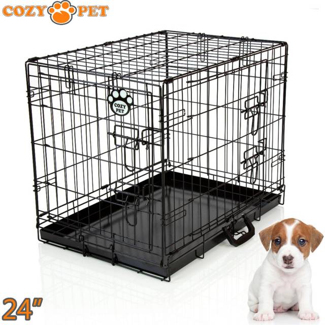 Dog Cage 24 in Black Puppy Crate Cozy Pet Crates Folding Metal Cages DC24B