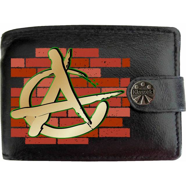 (Standard) Anarchy Symbol  Wall Revolution Mens Wallet Chain Leather Coin Pocket Klassek RFID Blocking Credit Card Slots and Metal Gift Box