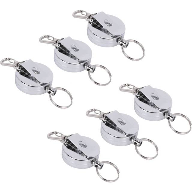 6 Pcs Stainless Silver Retractable Key Chain Keyring Heavy Duty Steel