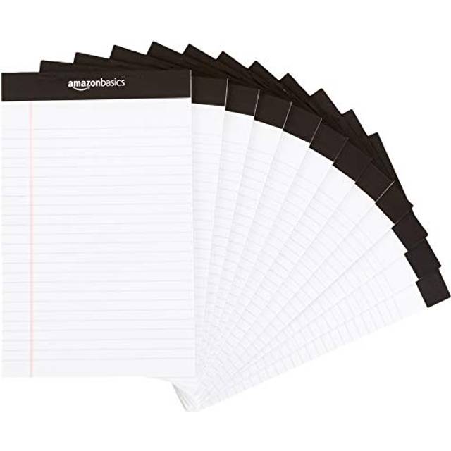 Amazon Basics Narrow Ruled Lined Writing Note Pad  5 inch x 8 inch  White  12 count ( 12 Pack of 50 )