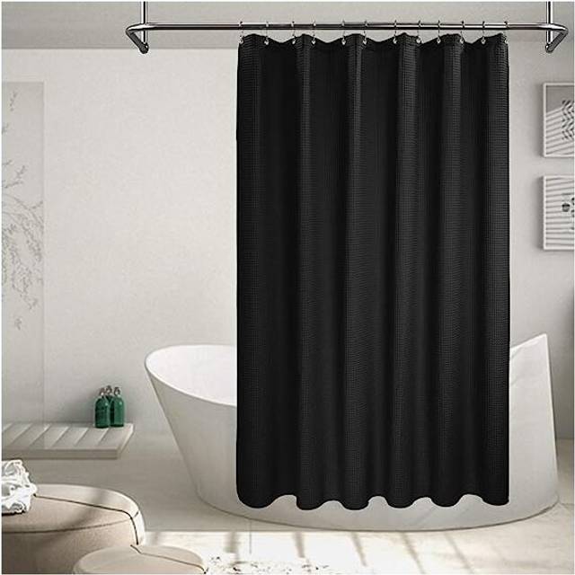 "Extra Long Shower Curtain 84"" Height - Honeycomb Waffle Weave & Cotton Blend, Hotel Luxury & Spa, Soft Fabric, Washable - Black, 72x84"
