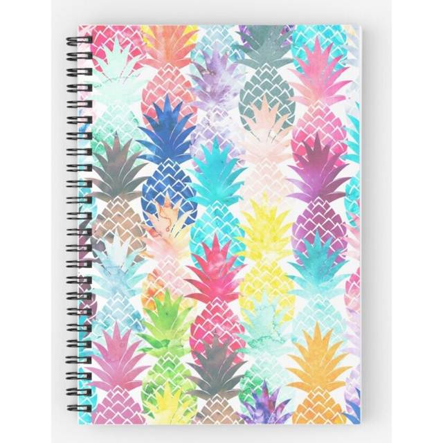 Spiral Notebook Hawaiianeapple Pattern Tropical Watercolor A5 120 Pages