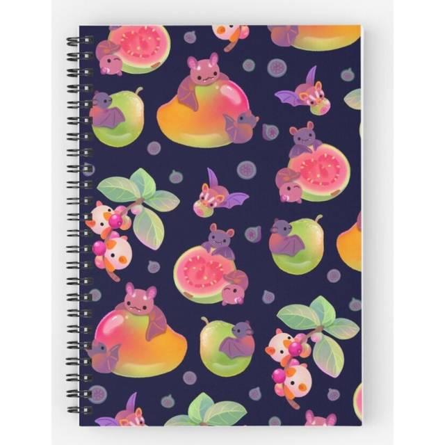 Spiral Notebook Fruit and bat - dark A5 120 Pages