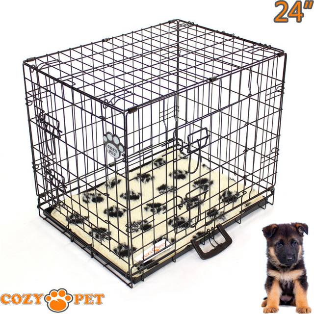 Dog Cage 24 in Black Puppy Crate Cozy Pet Travel Crates Inc Vet Bedding