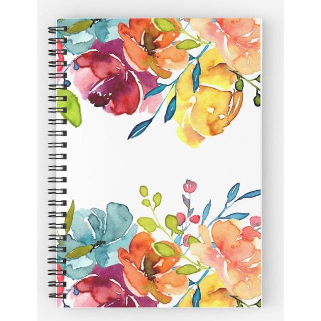 Spiral Notebook Bright Flowers Summer Watercolor Peonies A5 120 Pages