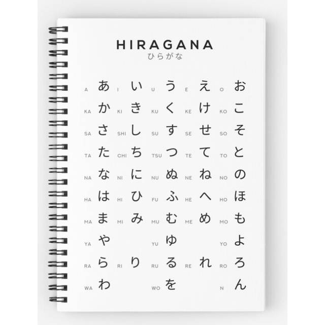 Spiral Notebook Hiragana Chart - Japanese Alphabet Learning Chart - White A5 120 Pages