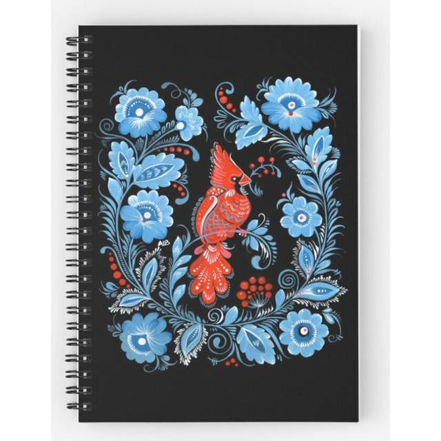 Spiral Notebook Christmas Bird Folk Art A5 120 Pages