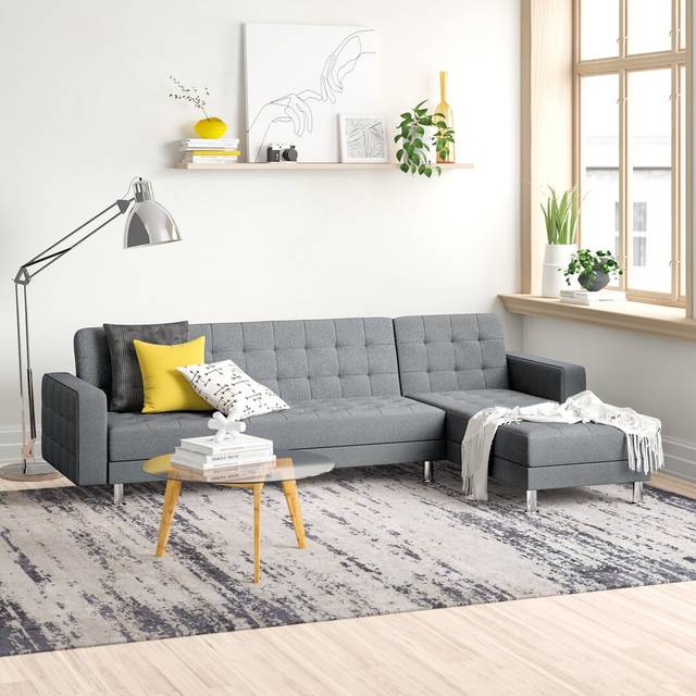 Wycombe Sleeper Corner Sofa - Grey (80cm H X 280cm W X 180cm D)